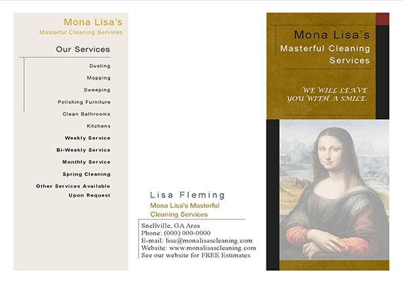 Mona Lisa’s Masterful Cleaning Services Front of Brochure