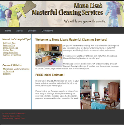 Website created for Mona Lisa’s Masterful Cleaning Services, a home cleaning small business